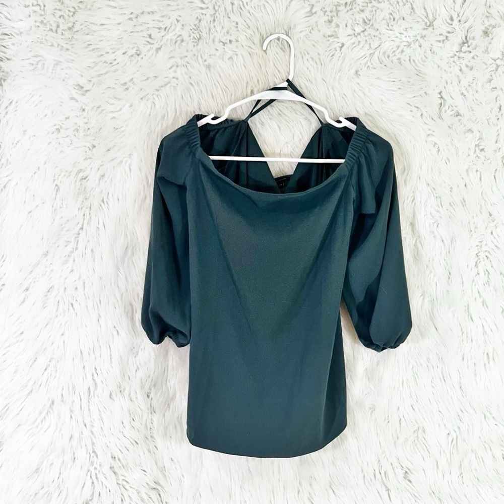 Ann Taylor Women's Off Shoulder Puff Sleeve Blouse Top Green Size S